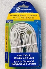 Southwestern Bell 50ft Flat Phone Line Cord S60178 White Ultra Thin 6-Conductor