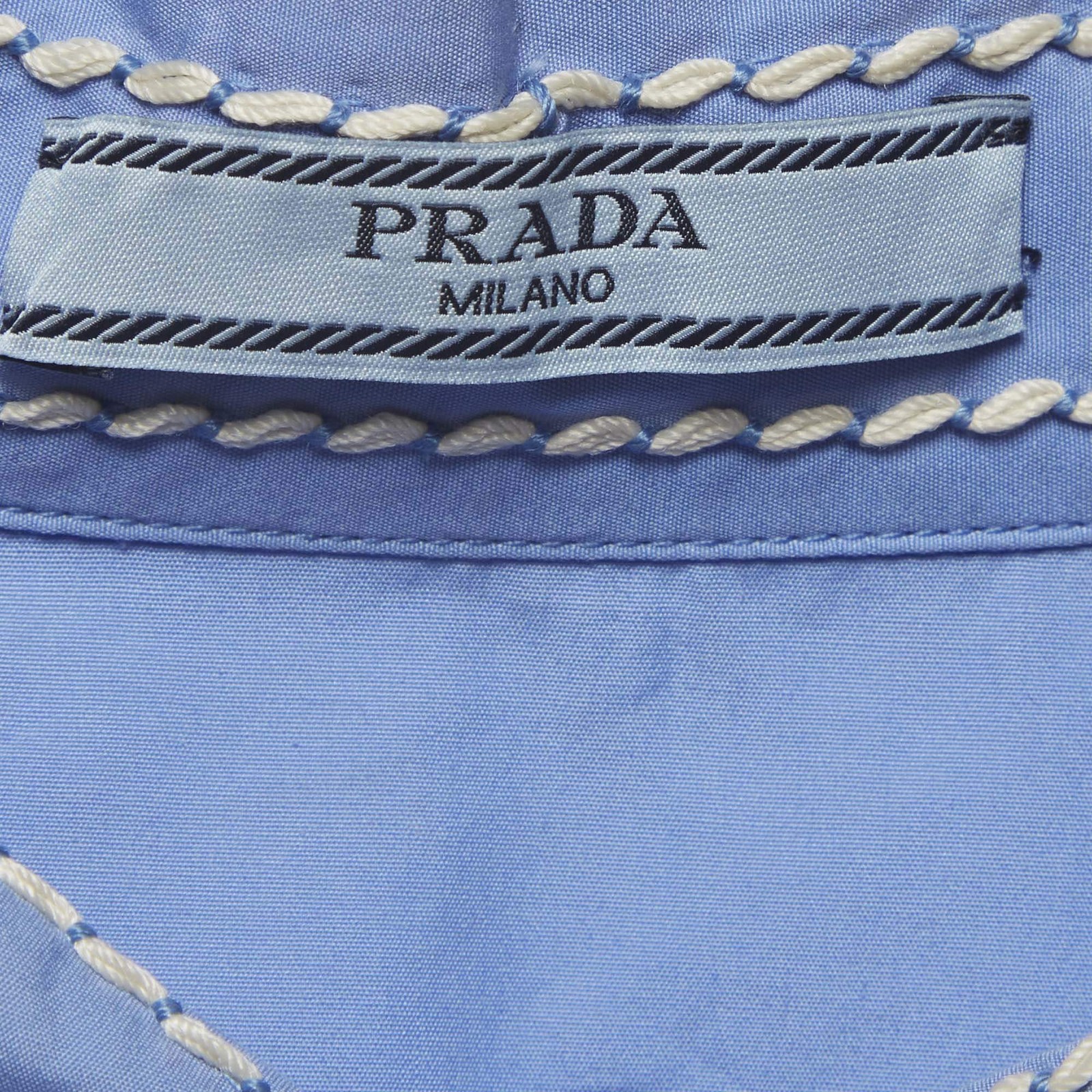 Prada Blue Cotton Contrast Embroidered Long Sleeve Shirt M thumbnail 4