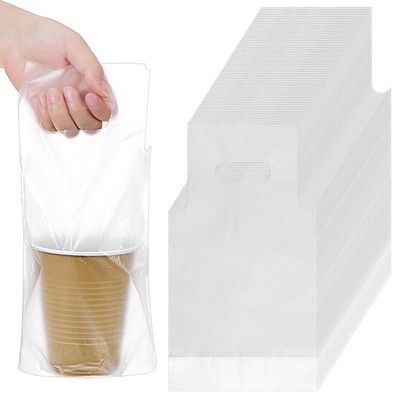 1000 Pcs Handle Drinking Poly Bags, 1 Cup Handle Drink Carriers Plastic Carri...