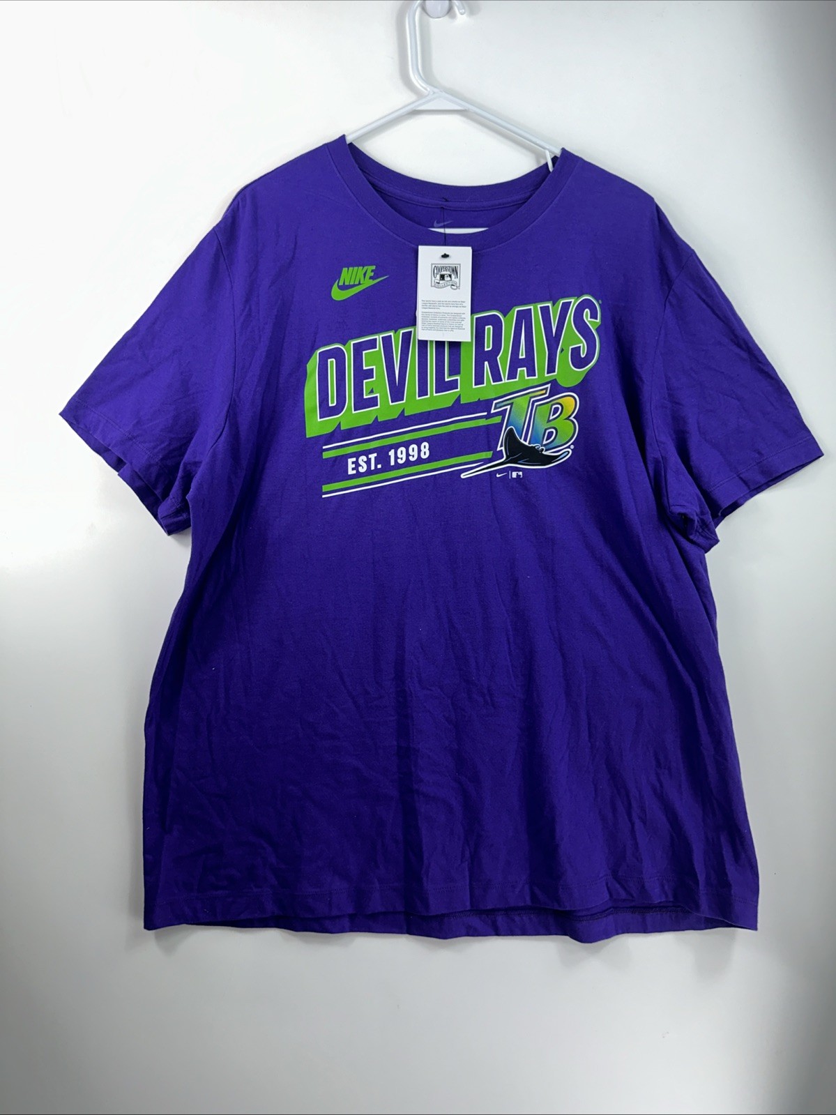 NWT Nike Tampa Bay Rays Men's 2XL Purple Retro Logo T-Shirt $35 thumbnail 10