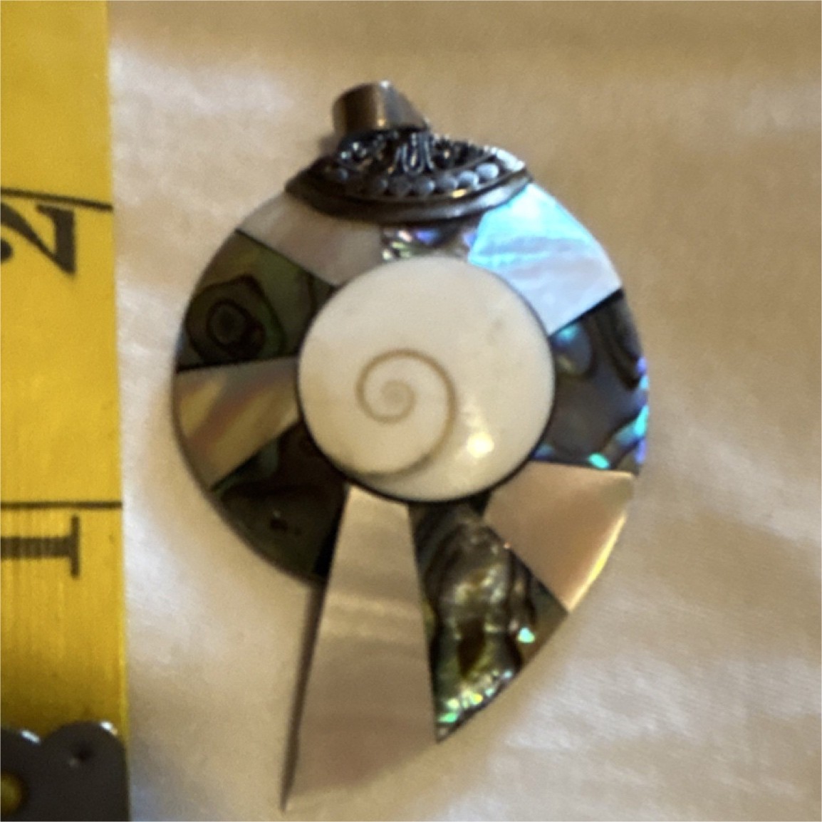 Asymmetrical Shell and Abalone Statement Pendant,… - image 1