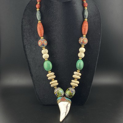 Vintage Multi Stones Colourful Handmade Tibetan Traditional Beaded nice Necklace