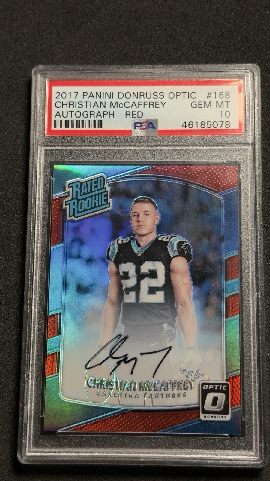 2017 Donruss Optic Christian McCaffrey Rated Rookie Red Auto RC /50 #168 Panther