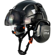 Industrial Safety Helmet with Visor Ear Muffs Hard Hat with Visor Vented OSHA...