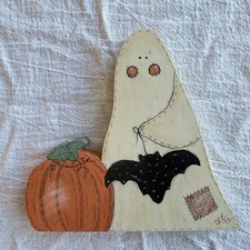Wooden Handcrafted Ghost Bat Pumpkin Folk Country Halloween Hand Painted Cute