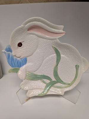 Pier 1 Imports Bunny Tulip 8 & 9  Earthenware Ceramic Plate Easter Rabbit