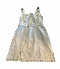 ASOS Denim Light Wash Cotton Square Neck Mini Dress Front Slit Size 8 Clean Girl