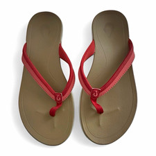OluKai Women's Flip Flop Sandals Solid Pink Logo Slip-On Synthetic Upper 7