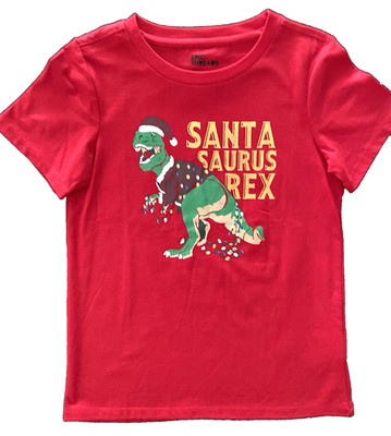 Epic Threads Boys Short Sleeve Tango Red Santa Saurus Rex Holiday T-Shirt