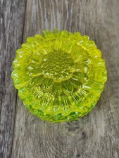 Vaseline Uranium Glass Sunflower Lidded Trinket Jewelry Box-Glows!