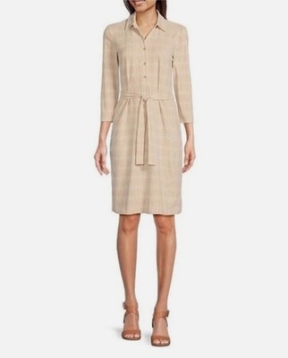 J. McLaughlin, Women's Calla Shirt dress, Mini Mod Matrix Plaid Tan white Size L