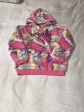 Betsey Johnson Hoodie Girls Sz-M Pink Sherpa Pullover Fur Butterfly