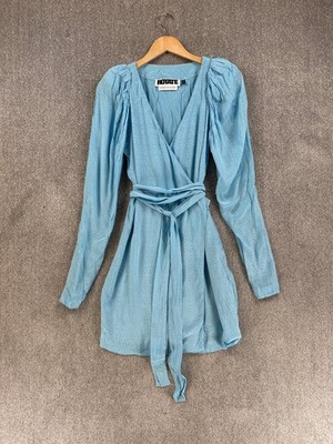 Rotate Kleid Damen Größe UK 10 38 Blau Langarm Wickelgürtel Anlass Puff