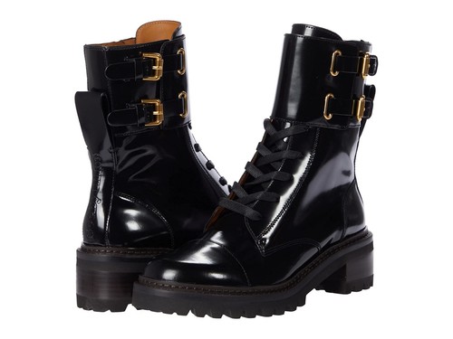 See by Chloé Mallory Lace-Up Ankle Boots Black US 9.5 EU 39.5 Combat