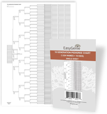 10 Generation Blank Pedigree Charts Plus Kids (Single Sheet) | Archival Quali...