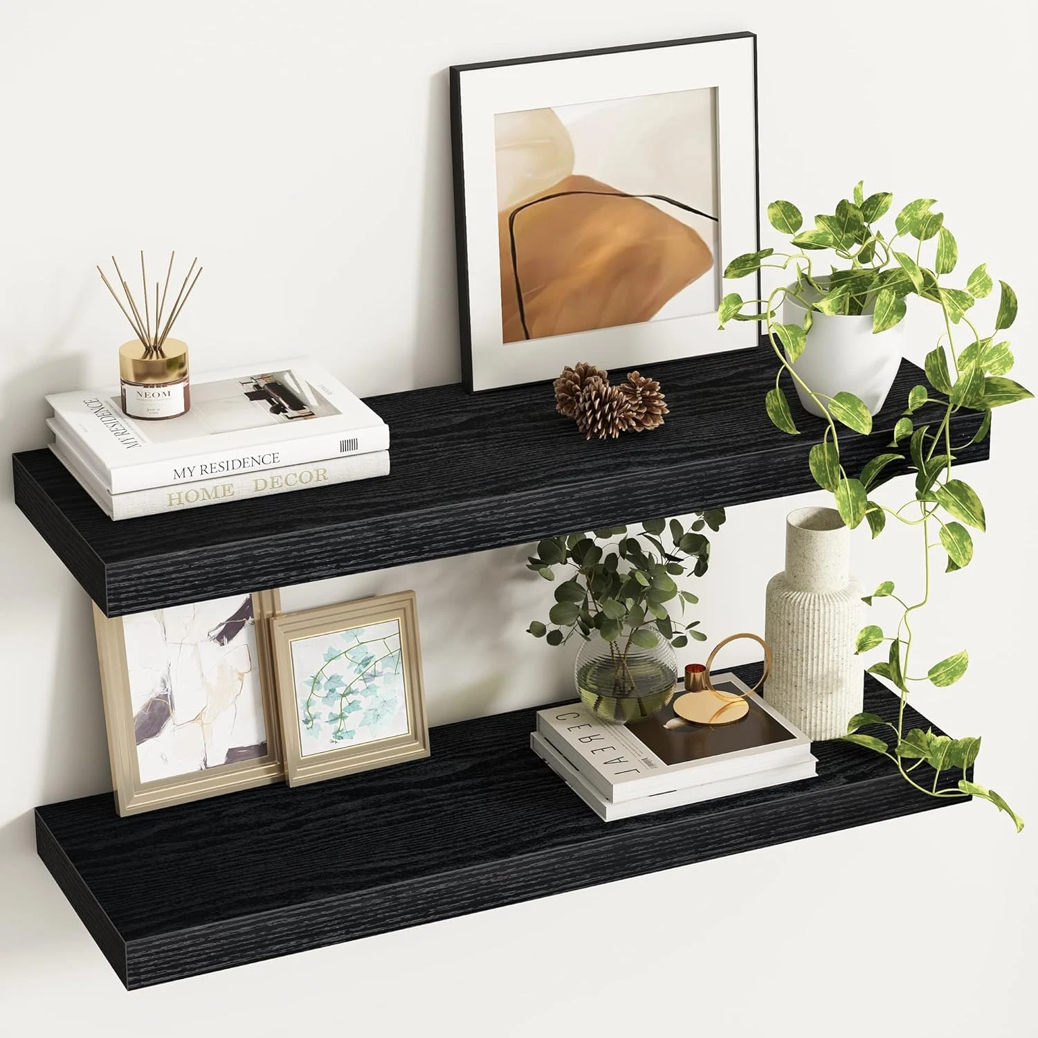 Rustic 32" Floating Shelves - Deep Wall Mounted Storage Shelf Set of 2 Black