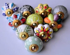 Wholesale Lot Of 10pc Indian Handmade Ceramic Door Handle Cabinet Door Knobs