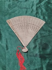 Vintage Bamboo Wooden Carved Chinese Hand Fan With Red Tassle
