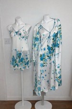 Vintage Y2K California Dynasty 3pc Satin Floral Robe Maxi  Chemise Set S Gown