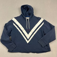 Tory Sport Hoodie Women Medium Navy Blue Chevron Retro Cropped Terry Cloth M