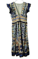 Farm Rio Anthropologie Womens L Ocean Tapestry Green Maxi Dress Floral