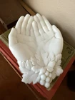 Vintage Westmoreland Milk Glass Trinket Dish 'Open Hands with Grape Leaves USA