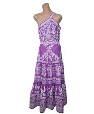 Farm Rio Green Sweet Garden One Shoulder Maxi Dress Size Medium Purple Floral Y