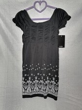 Vintage Black & White Floral Print Cap Sleeve Short Dress Size L