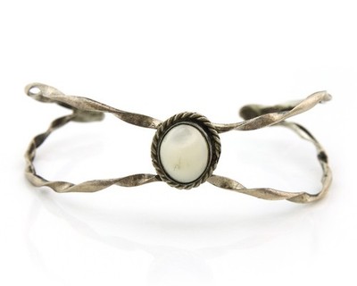 Navajo Cuff Bracelet Sterling Silver Vintage Native Artist Signed SM