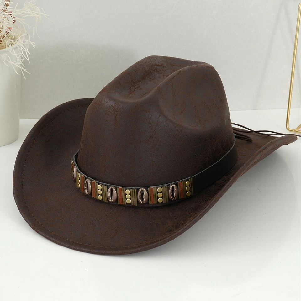 Western Cowboy Hat Metal Copper Coin Braided Rope Sapphire Sun Accessories - Image 3 of 4