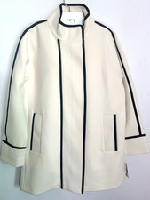 NWT Woman S Ivory Dress Coat Black Trim Knee Length Lined Pockets Career Holiday