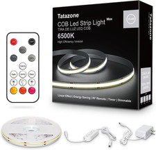 White COB Led Strip Light Max with RF Remote, 16.4Ft 6500K Dimmable Ultra Bright