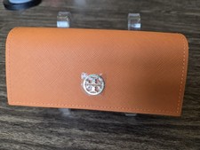 Tory Burch Orange Leather Hard Eyeglass Sunglass Case with Snap