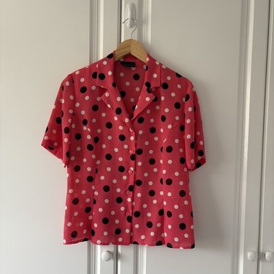 Damen-Chiffonbluse Vintage Alexon rosa gepunktet kurzärmelig UK-Größe 10