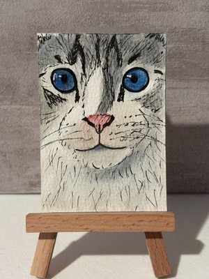 ACEO Original Ragdoll Cat Kitty Kitten Watercolor Ink Illustration OOAK Art