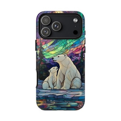 Phone Ink - Case for iPhone/Galaxy/Pixel - Polar Bears Aurora Stained Glass