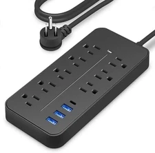 NEW 1pc Black Power Strip, Surge Protector with 8 AC Outlets