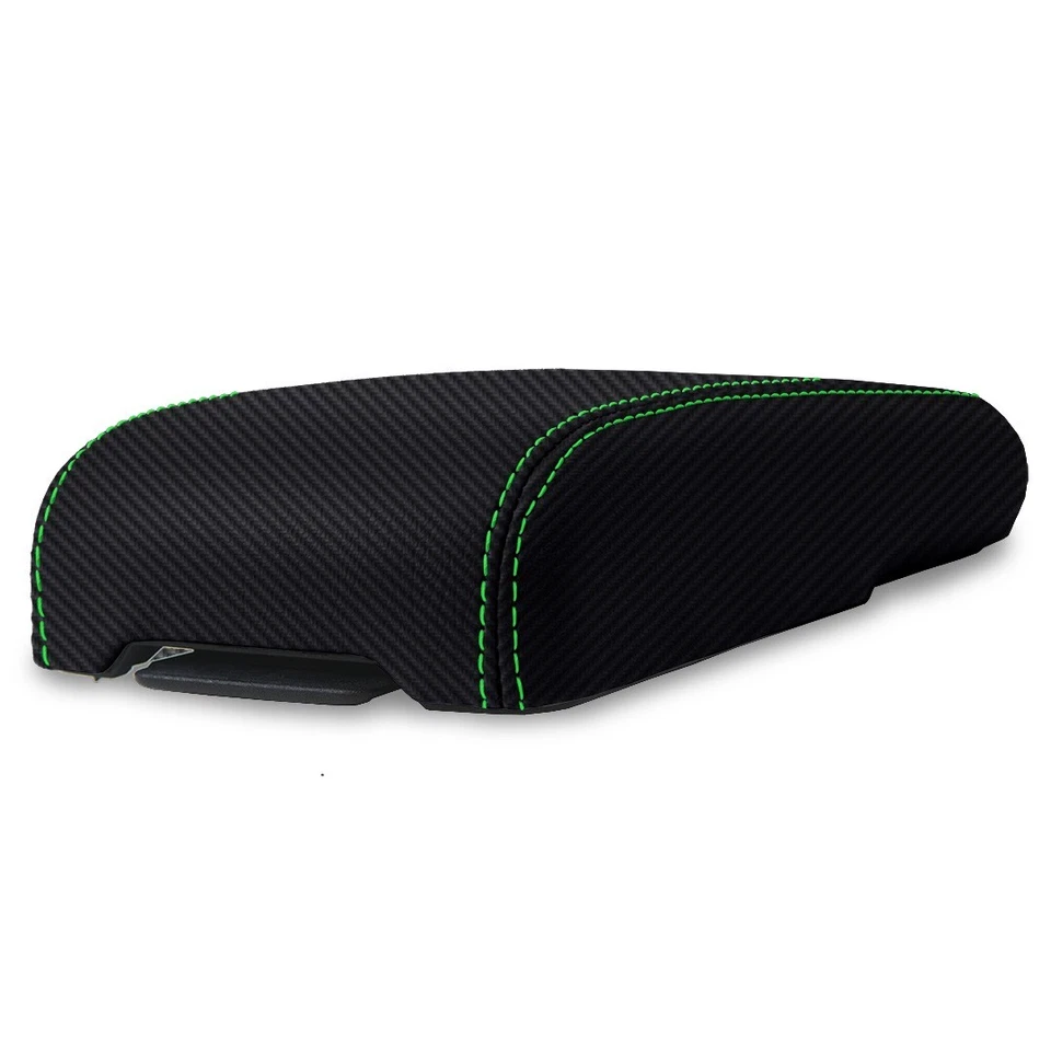 Cubierta de reposabrazos de consola de carbono para Chevrolet Colorado 1995-2005 puntada verde Foto 3 de 4