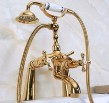Gold Brass Bath Bathtub Clawfoot Tub Faucet W/ Hand Shower Deck Mounted ena144