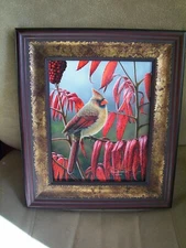 Beautiful Russ Duerksen Signed Numbered Art Picture Cardinal Lady in Red 36/95