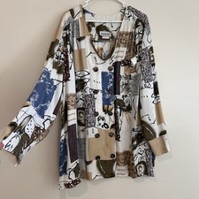 Vtg Made in USA Sz 28 W Button Up Top Artsy Double Breasted Artsy