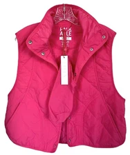 Love Tree Junior's Cropped Quilted Vest Snap Closure Packable Pockets Sz M Pink