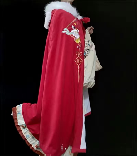 Cloak Hanfu Women Long Style with Velvet Coat Chinese Style Hooded Cape Ancient - Picture 11 of 18