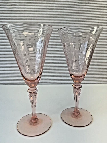 Antique Vintage Pink Depression Glass "TIFFIN-FRANCISCAN" Water Goblet Set 8.5"