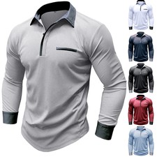 Herren Langarmhemd Poloshirt Longsleeve Sweat...