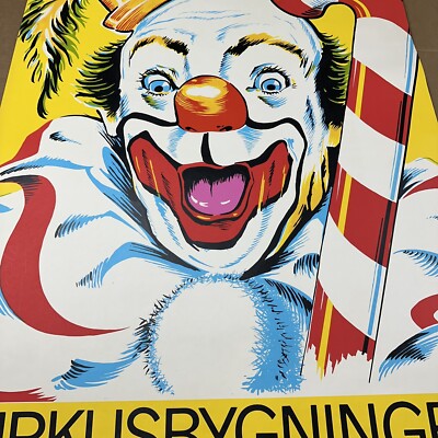 Vintage Original 1960s Large Danish Clown Circus Poster Nordens
