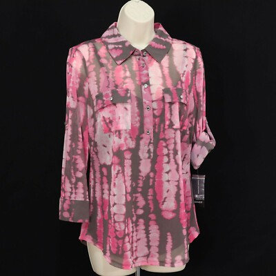 INC International Concepts Women's M Tie Dye Mesh Shirt Cami Set Medium Pink NEW