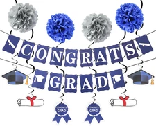 Blue Graduation Party Decoration Banner - 17Pcs Decoration Hanging Set,Hanging P