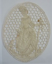 Antique Italian 'Point de Venise' Figural Needlepoint LACE Insert Applique LADY