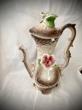 VTG Capodimote Lidded Floral Pitcher 9 1/2 In Tall With Lid